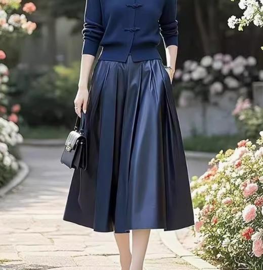 （预售15天）中式国风典雅蓝色针织衫，半身裙套装两件套LJX-370 商品图3