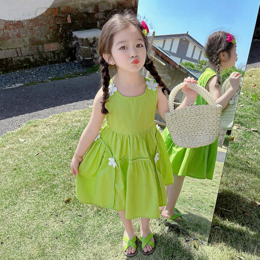 【绿色花朵设计，清新可爱~】女童绿色花朵棉布裙 2025夏季新款 洋气时髦儿童装 女宝宝甜美公主裙-QQ 商品图4
