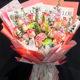 520花束【 艾莎秘境】新鲜鲜花花束 艾莎玫瑰百合混搭花束 （可备注送货时间）