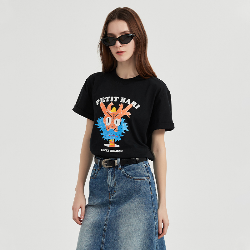 【2件9折】【Petit Bari】万事兴龙印花短袖T恤休闲宽松全棉