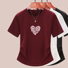 正肩短袖t恤女立体亮片爱心刺绣夏季褶皱收腰上衣女    BY-M679 商品缩略图2