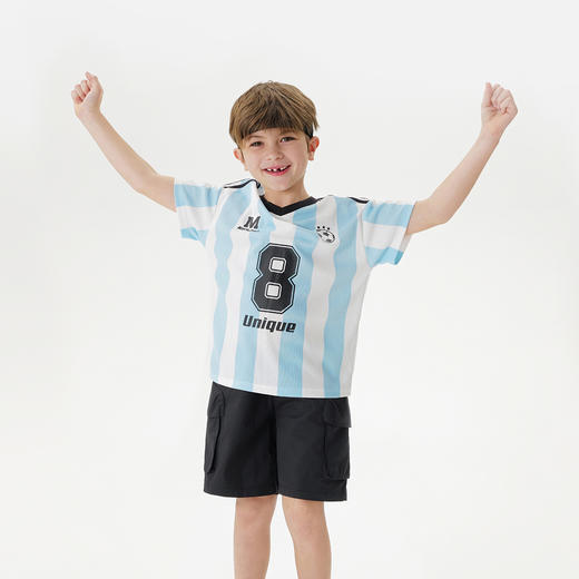 [吸湿速干]马克珍妮男童足球运动短袖T恤条纹上衣夏装新款250119 商品图1