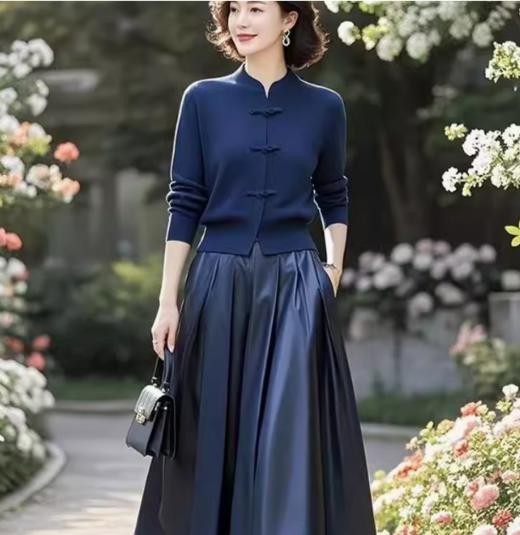 （预售15天）中式国风典雅蓝色针织衫，半身裙套装两件套LJX-370 商品图1