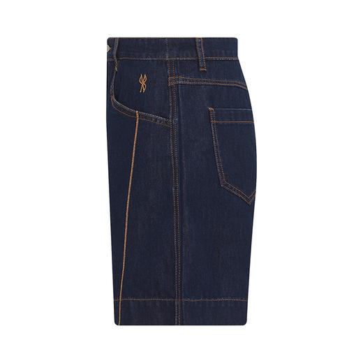 【2件9折】【Petit Bari】竖线刺绣宽松显瘦牛仔短裤 阔腿直筒高腰深蓝 商品图2