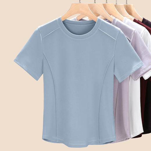 圆领正肩短袖t恤女鱼骨弹力体恤修身小衫设计感上衣   JW-M698 商品图2