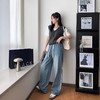 【时髦百搭，显高显瘦】【巨好穿】夏季新款女侧白条松紧腰天丝牛仔裤女夏季薄款春秋高腰垂感大码宽松直筒阔腿100% 商品缩略图4