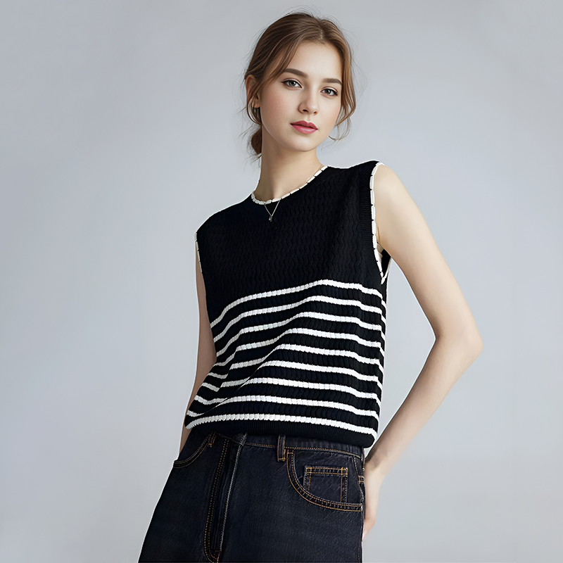 【2件9折】【Petit Bari】(多色)简约时尚撞色条纹针织背心
