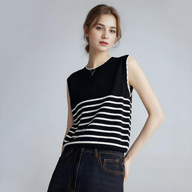 【2件9折】【Petit Bari】(多色)简约时尚撞色条纹针织背心