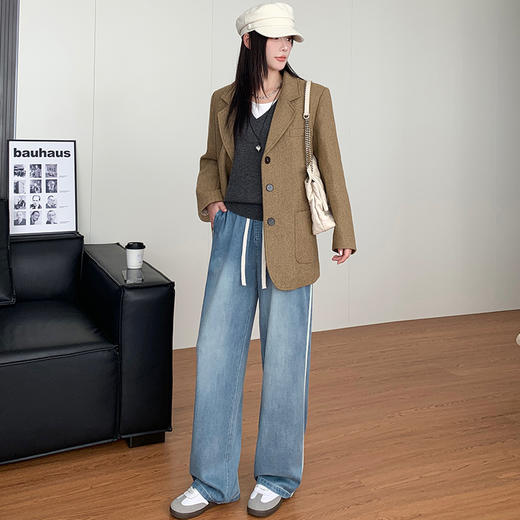 【时髦百搭，显高显瘦】【巨好穿】夏季新款女侧白条松紧腰天丝牛仔裤女夏季薄款春秋高腰垂感大码宽松直筒阔腿100% 商品图0