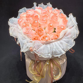 520花束 【粉色少女】新鲜鲜花花束 33朵戴安娜粉色玫瑰小香风花束 （可备注送货时间）