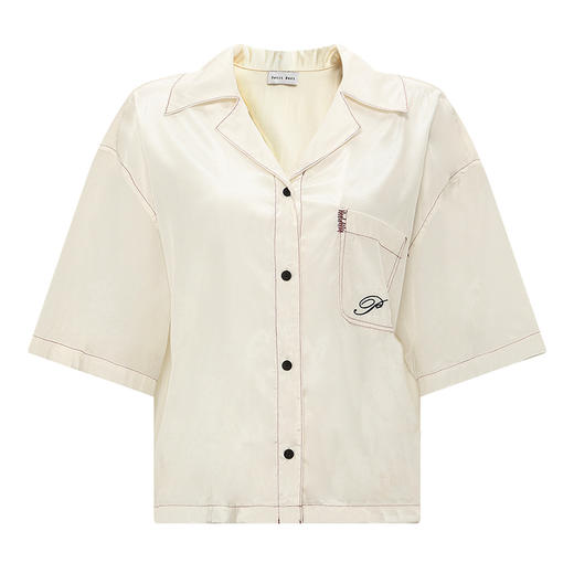 【2件9折】【Petit Bari】古巴领缎面女士短袖衬衫 刺绣设计 网球穿搭 商品图1