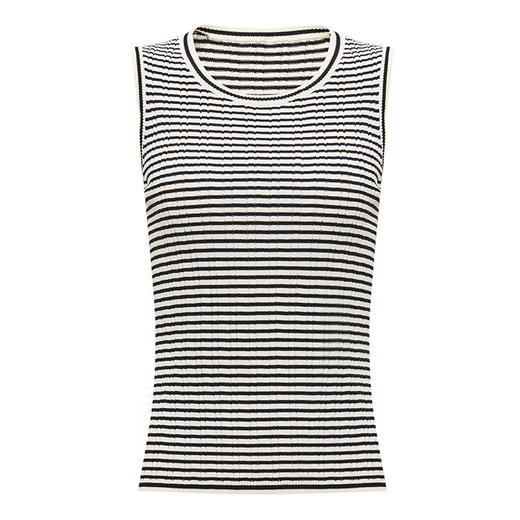 【2件9折】【Petit Bari】 经典条纹修身圆领弹力背心 商品图1