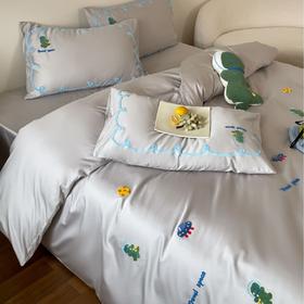 【童心未泯】可爱卡通毛巾绣长绒棉三四件套 恐龙小熊飞船小狗刺绣儿童舒适透气床单1.2m儿童床双人床品
