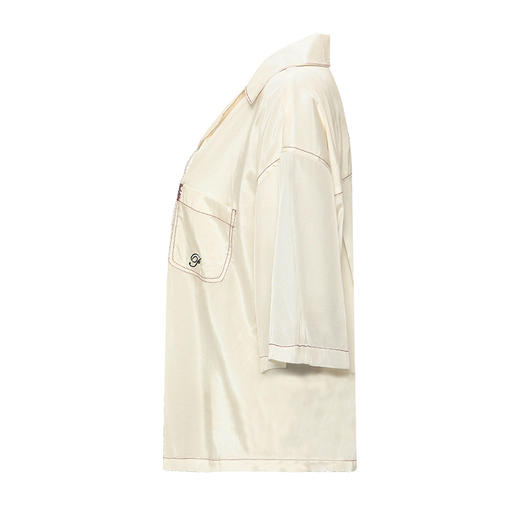 【2件9折】【Petit Bari】古巴领缎面女士短袖衬衫 刺绣设计 网球穿搭 商品图2