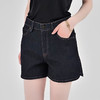 【2件9折】【Petit Bari】弧形开衩修身显瘦牛仔短裤 百搭 高腰深蓝色 商品缩略图0