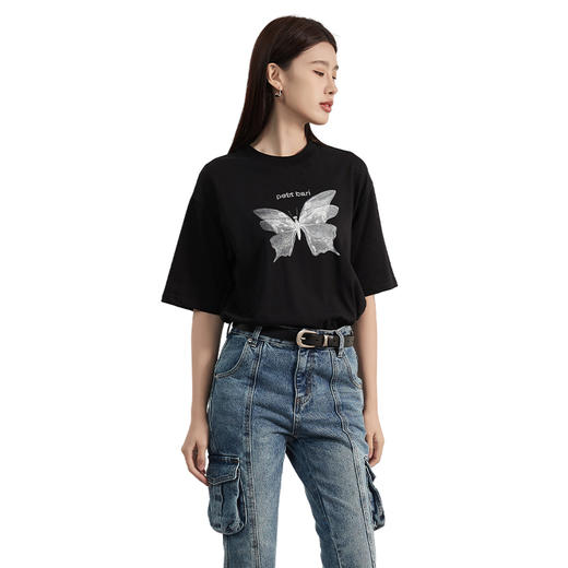 【2件9折】【Petit Bari】蝴蝶烫钻印花短袖T恤  新款潮T 网球穿搭长袖 商品图0