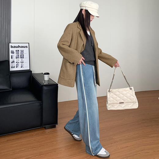 【时髦百搭，显高显瘦】【巨好穿】夏季新款女侧白条松紧腰天丝牛仔裤女夏季薄款春秋高腰垂感大码宽松直筒阔腿100% 商品图9