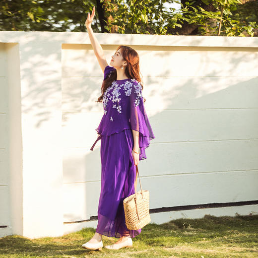 【林栖设计小店】(现货）秀场同款丁香花连衣裙手工多色披肩2025春夏新品两件套女S1953002 商品图6