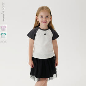 马克珍妮女童活力撞色插肩弹力短袖T恤儿童上衣夏装新款240755