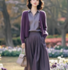 （预售15天）时髦休闲显瘦紫色针织开衫+衬衫+半身裙三件套LJX-368 商品缩略图1