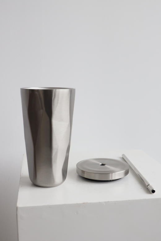 T.S.L 不锈钢不规则带吸管双层咖啡杯车载随行杯（473ml）PJ974 商品图3