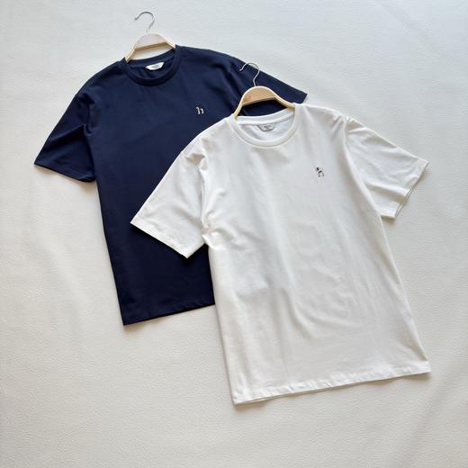 点此购买 哈吉斯夏季男士休闲小LOGO纯棉基础白色短袖T恤 bk 313578 商品图6