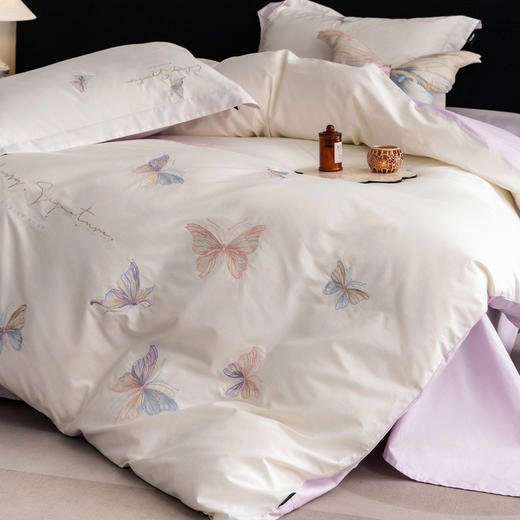 【优雅刺绣】全棉新疆长绒棉床上四件套 纯棉轻奢刺绣蝴蝶纯棉床品被套 商品图4