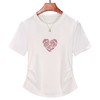 正肩短袖t恤女立体亮片爱心刺绣夏季褶皱收腰上衣女    BY-M679 商品缩略图4