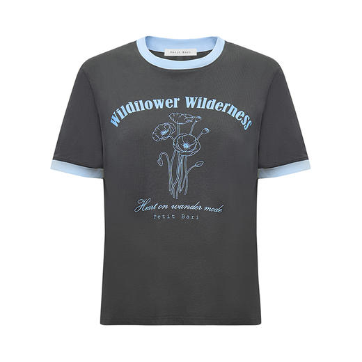 【2件9折】【Petit Bari】(多色)复古撞色花卉印花短袖T恤 商品图2