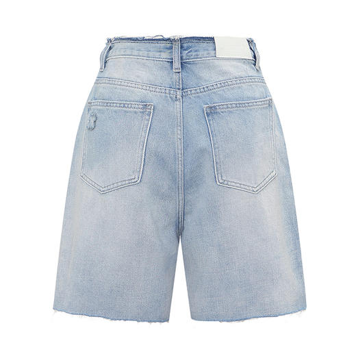 【2件9折】【Petit Bari】花朵贴布绣毛边牛仔短裤 直筒浅色浅蓝色薄款 商品图3