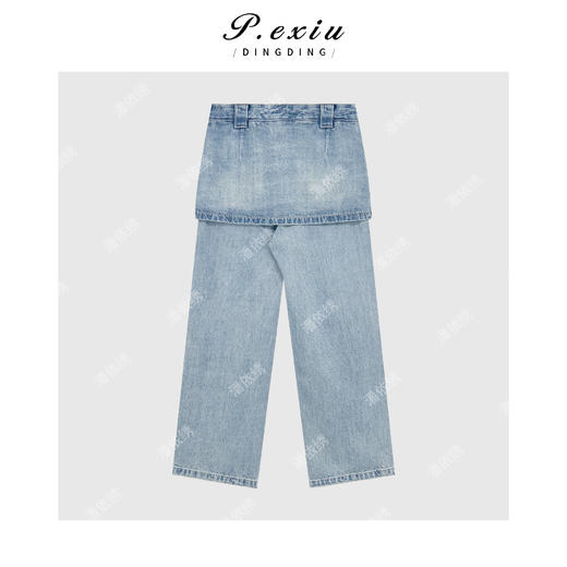 03-4潘依绣丁丁宠粉【冰蓝牛仔】100%棉时髦假两件拼接牛仔裤 S8110 商品图2
