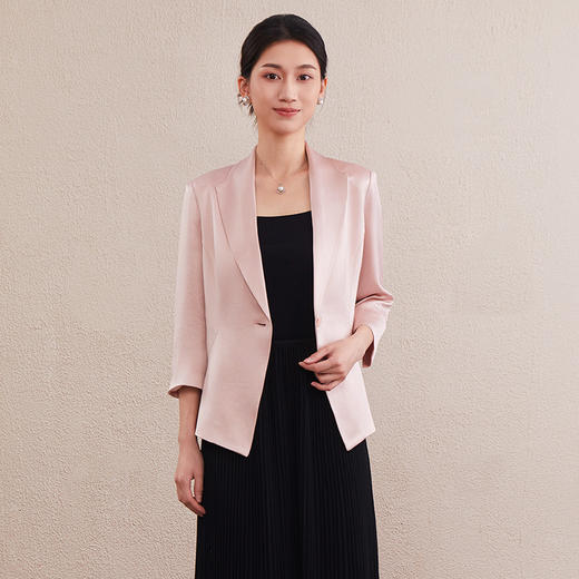 【自】全新升级【铂金会员339/天猫459/差价120】(02312) 洛诗琳25春夏季新款职业通勤简约高级感七分袖醋酸西装外套02312 商品图1