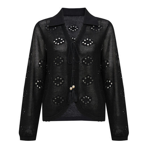 【2件9折】【Petit Bari】(多色)系带镂空钩花针织开衫外套羊毛 商品图2