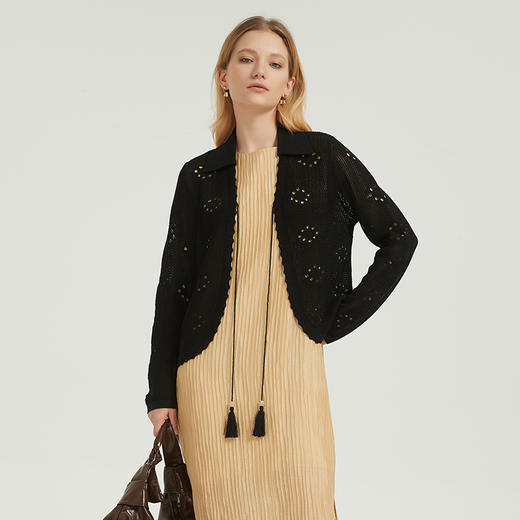 【2件9折】【Petit Bari】(多色)系带镂空钩花针织开衫外套羊毛 商品图0