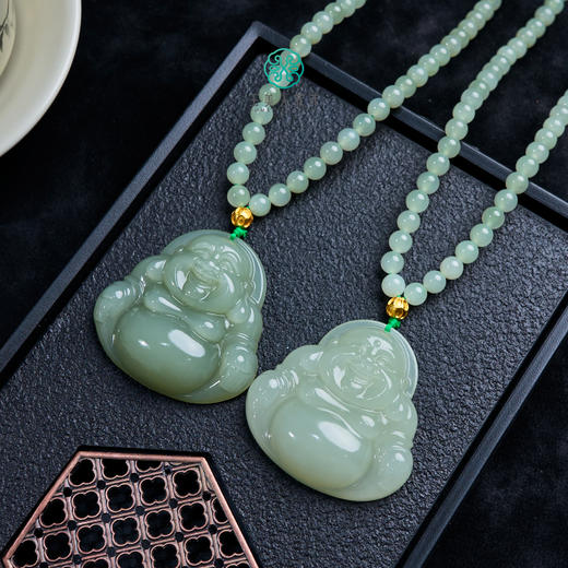 和田玉项链-晴水渐变珠链佛公吊坠约45m 商品图0