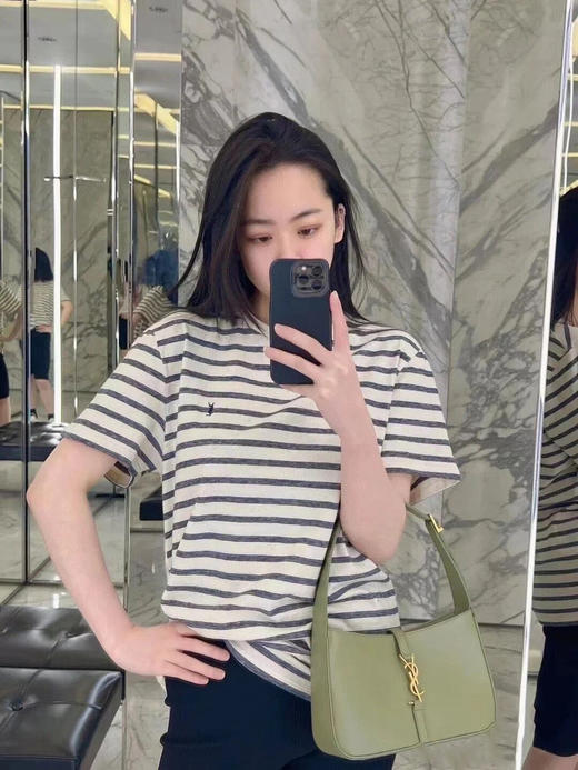 男女同款外贸单圣罗兰天然麻棉籽本木棉海魂条纹T恤 商品图3