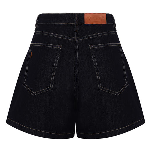 【2件9折】【Petit Bari】弧形开衩修身显瘦牛仔短裤 百搭 高腰深蓝色 商品图3