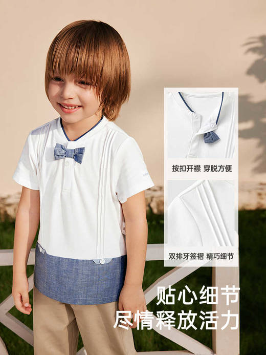 英氏儿童T恤夏季短袖透气男童牛仔纯棉T恤2025新款YRTCJ2R028A 商品图4
