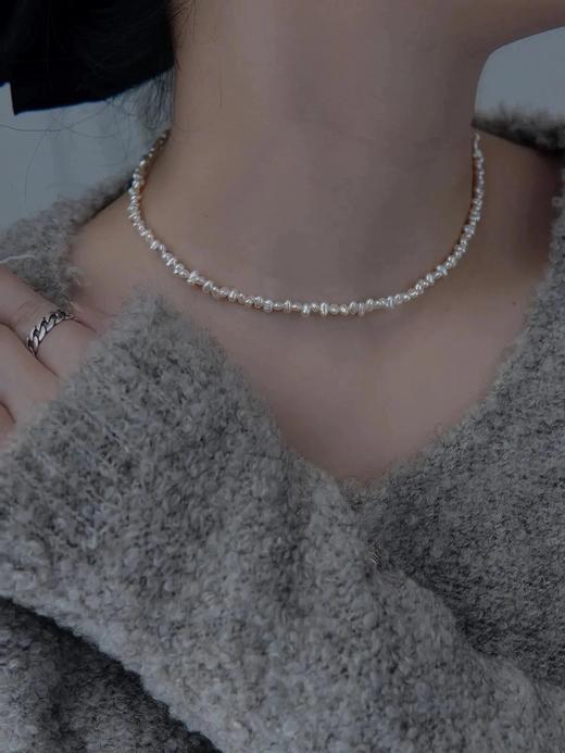 有瑕疵但好看 天然小颗粒珍珠出口丹麦ANNILU 巴洛克碎银珍珠项链3.5mm-4mm 商品图7