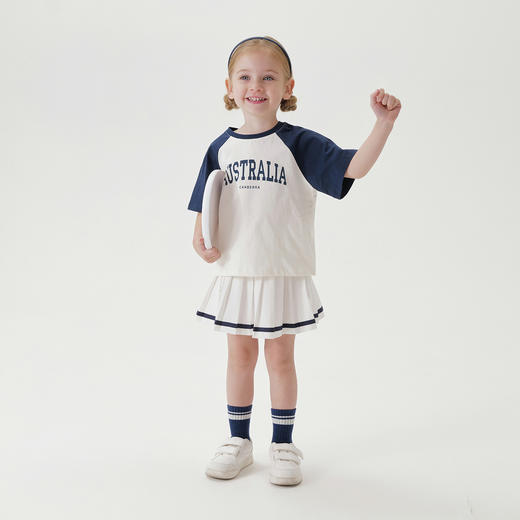 马克珍妮女童活力校园撞色字母短袖T恤 儿童上衣夏装新款240765 商品图1