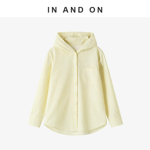 IN AND ON 初见 100%棉盐缩泡泡绉条纹连帽衬衫 55170 商品图2