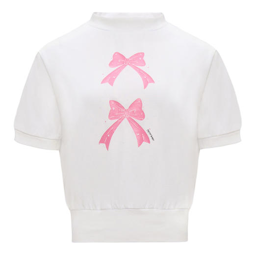 【2件9折】【Petit Bari】蝴蝶结印花小立领短袖T恤休闲 商品图1