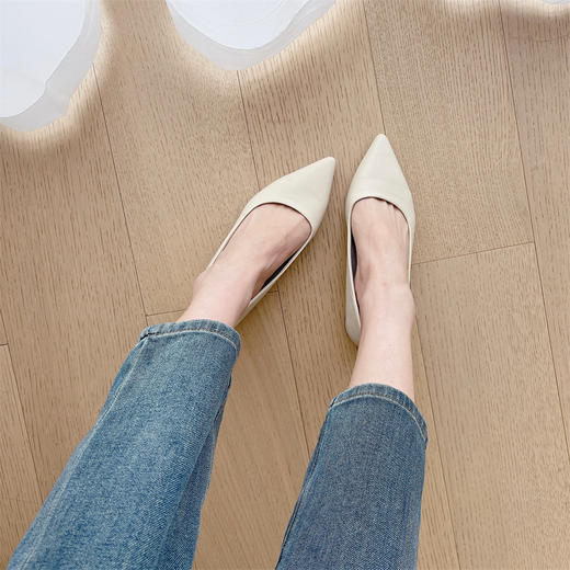 ROW家原版开模真皮女鞋浅口尖头粗方跟单鞋通勤小皮鞋 商品图3