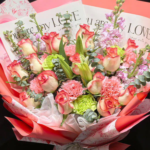 520花束【 艾莎秘境】新鲜鲜花花束 艾莎玫瑰百合混搭花束 （可备注送货时间） 商品图1