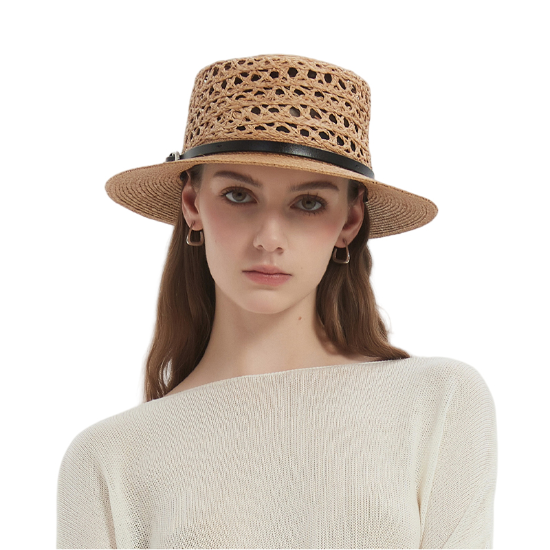 【2件9折】【Petit Bari】法式复古镂空平檐拉菲草帽