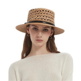 【2件9折】【Petit Bari】法式复古镂空平檐拉菲草帽