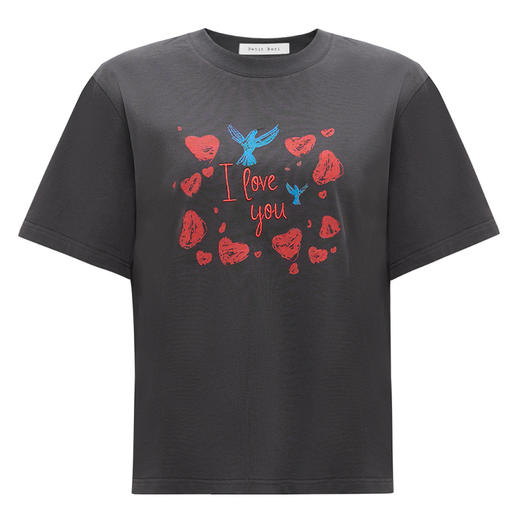 【2件9折】【Petit Bari】爱与自由主题印花短袖T恤宽松 商品图1