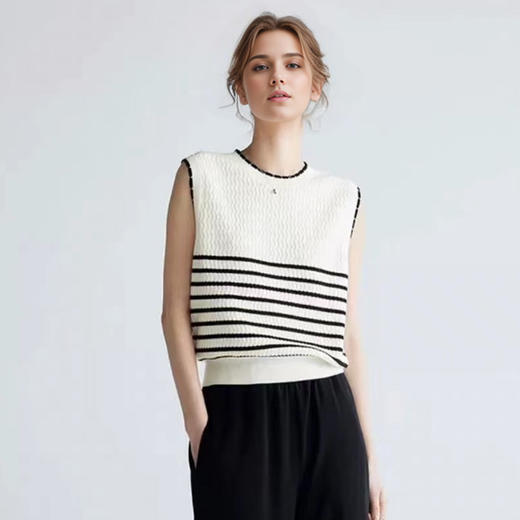【2件9折】【Petit Bari】(多色)简约时尚撞色条纹针织背心 商品图1