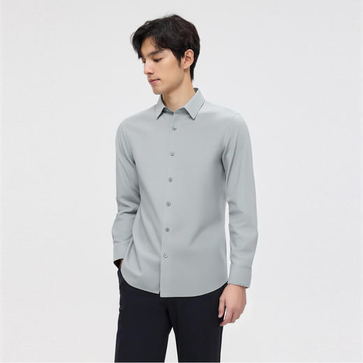 【含桑蚕丝】圣得西男士衬衫2025年新款商务休闲纯色简约长袖上衣 商品图3