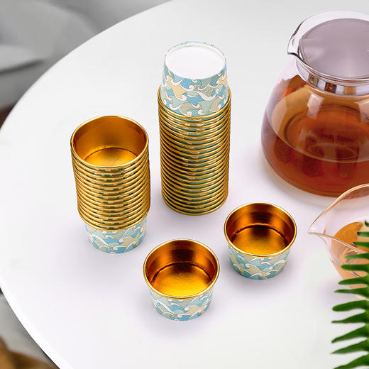 喇叭花一次性杯子茶杯小号60ml功夫茶杯金箔加厚纸杯家用纸杯品茶 商品图1